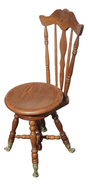 Antique French Country Chair ~ Piano Swivel Stool W Backrest & Cast Iron Feet
