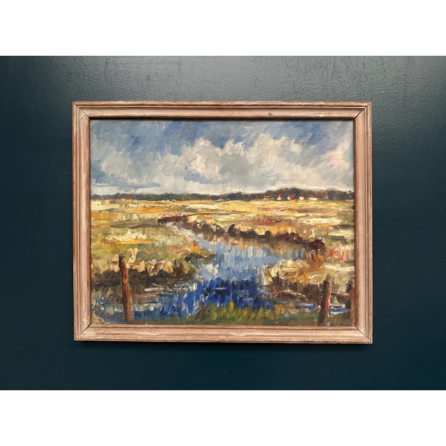 Niels Mandrup Bruun, Marshland from Ribe, 1937, Oil Painting on Canvas, Framed For Sale - Image 13 of 18