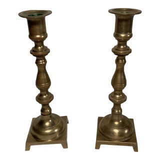 Vintage 1970s Brass Candlesticks - a Pair For Sale