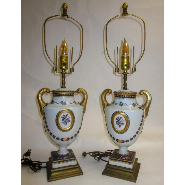 20th Century Porcelain Lamp Pair by Mottahedeh For Sale - Image 10 of 11