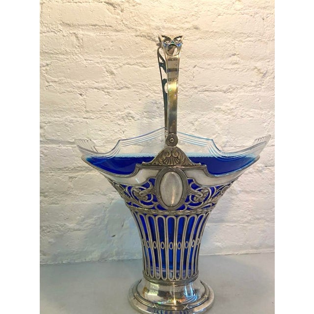 19th Century 19thC European Silver Plate Glass Flower Basket For Sale - Image 5 of 18