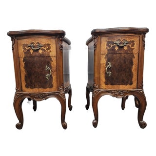 1940s Pair of Beautiful Inlay Rococo Nightstands For Sale