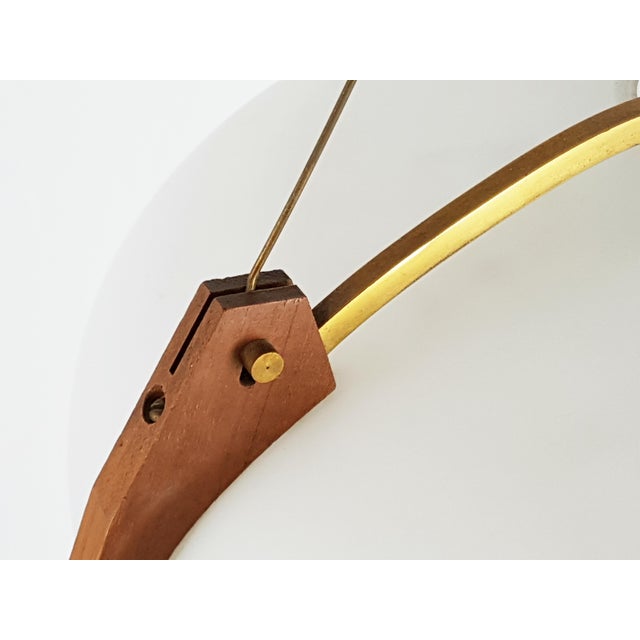 Metal Italian Opaline Glass, Brass & Teak Pendant Lamp, 1950s For Sale - Image 7 of 12