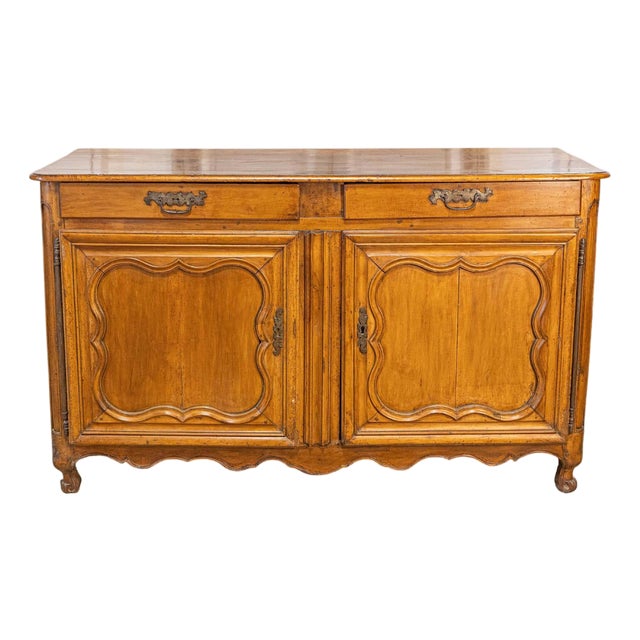 French Louis XV Period 1770s Walnut Buffet with Drawers, Carved Doors and Skirt For Sale