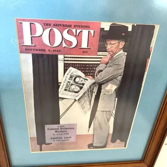 Norman Rockwell Colonel Primrose Mystery / Sniper Ship Saturday Evening Post Cover Print Nov 4, 1944 Framed Americana Art...