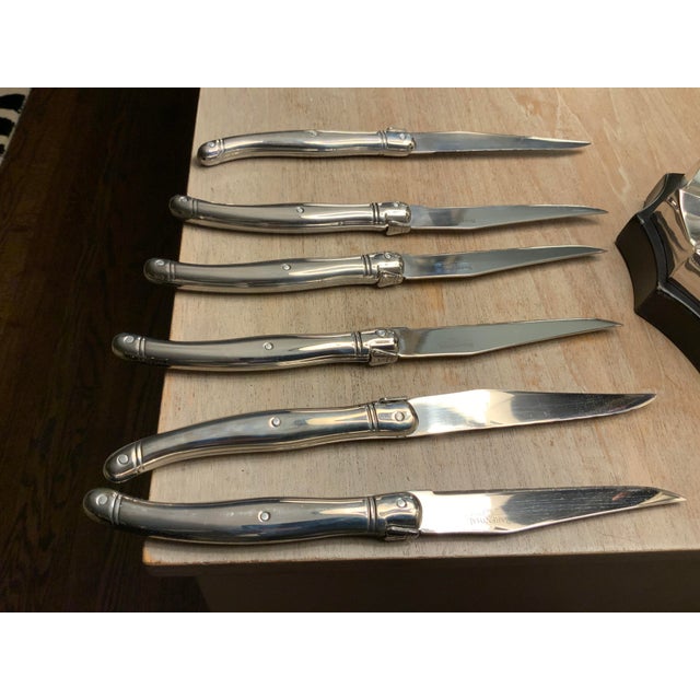 1970s 1970s Attributed to Jean Dubost Laguiole Steak Knives Set of 6 For Sale - Image 5 of 9