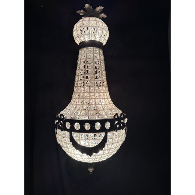 1970 French Charcoal Bronze Crystal Chandelier 1pc For Sale - Image 9 of 15