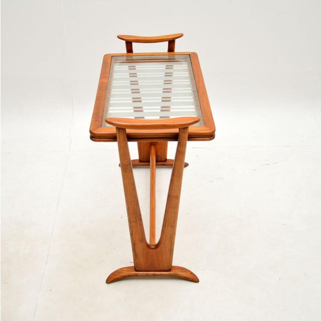 Vintage French Cherry Wood Glass Top Side Table, 1960s For Sale - Image 4 of 9