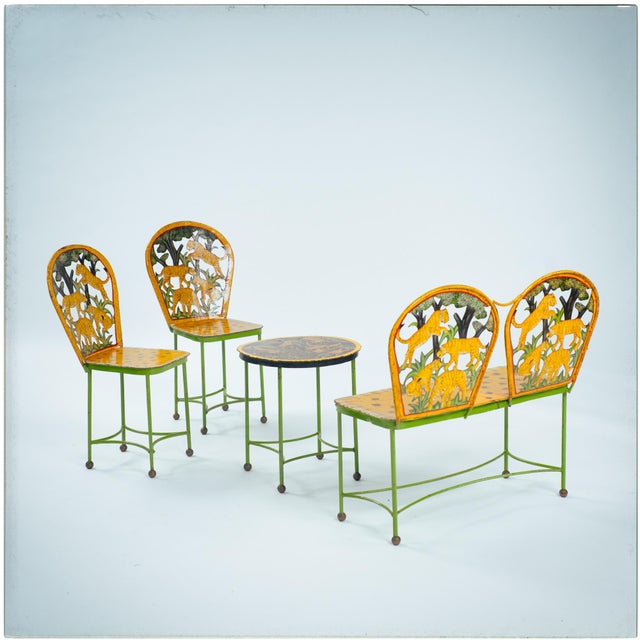Green Hand-Painted Children's Garden Seating Set, India, 1980s, Set of 5 For Sale - Image 8 of 18