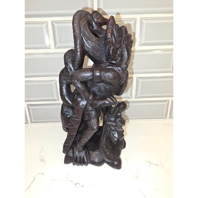 1950s Mid-Century Balinese Macassar Ebony Garuda and Naga Combat Sculpture (Mas, Bali) For Sale - Image 5 of 12