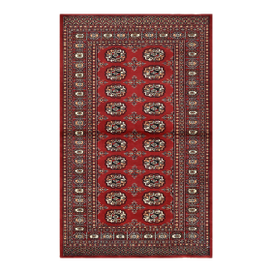Bokhara Rug 3’1” X 5’1” Red Wool Tribal Hand-Knotted Carpet
