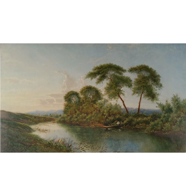 19th Century oil on canvas "River Lodden Berkshire" signed by Edward Boddington.