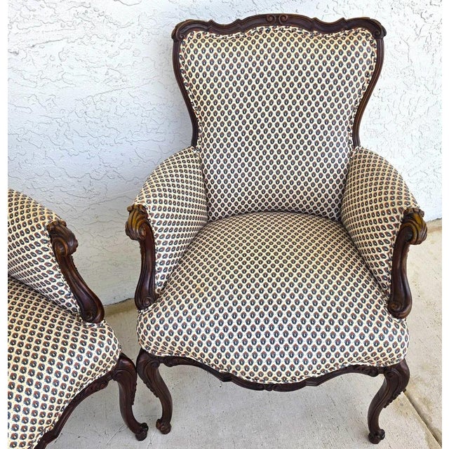 White Pair of Antique French Provincial Louis XV Walnut Bergere Armchairs For Sale - Image 8 of 18