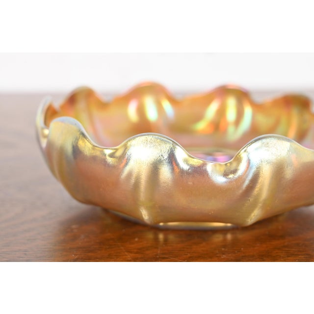 Tiffany Studios Louis Comfort Tiffany Favrile Iridescent Art Glass Scalloped Bowl For Sale - Image 4 of 10
