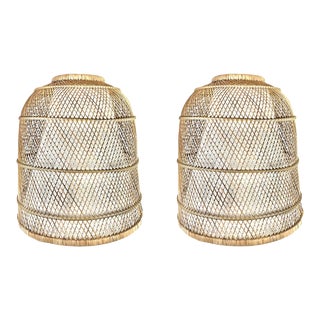 Roost Basket Cloche Pendants With Abaca Twist Rope-Pair For Sale