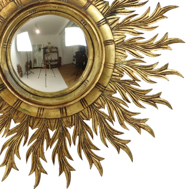 Large Gold Leaf Gilt Wood Sunburst Mirror, 1950s For Sale - Image 11 of 18