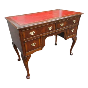Early 20th Century Red Leather Top Queen Anne Style Writing Desk