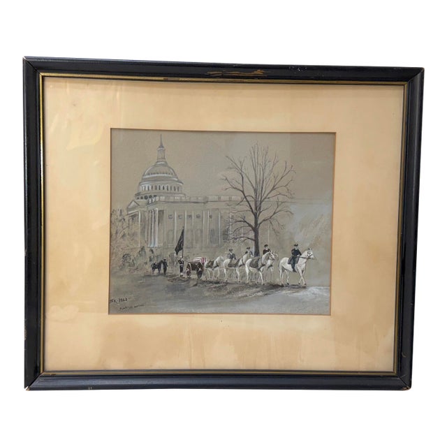 Vintage Original 1963 Mary Jo Waters JFK Presidential Funeral Acrylic Painting For Sale