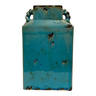 Vintage Willow House Athena Crackle Turquoise Blue Vase For Sale