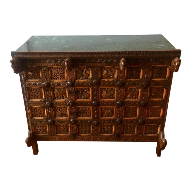 Indian Damchiya Indian Cabinet With Green Marble Top For Sale - Image 3 of 9