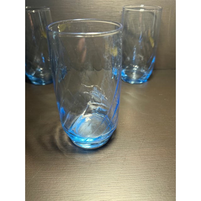 Blue Vintage Anchor Hocking Misty Blue Optic Swirl Glasses Set 9 pcs For Sale - Image 8 of 12