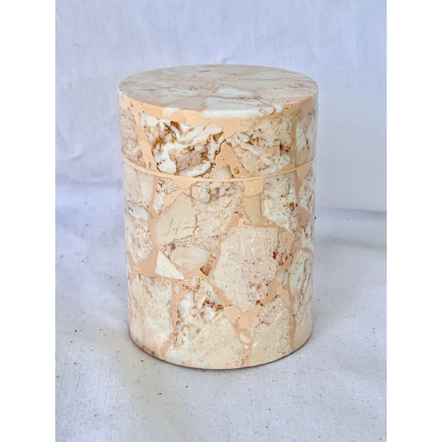 Vintage Small Pink Stone Lidded Cylinder Box For Sale - Image 9 of 9