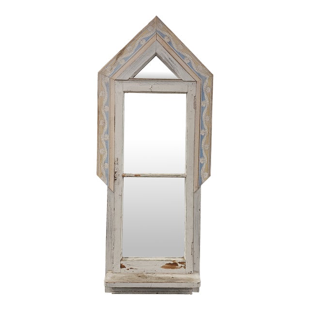 Vintage Reclaim Painted Wood Mirror With Shelf For Sale