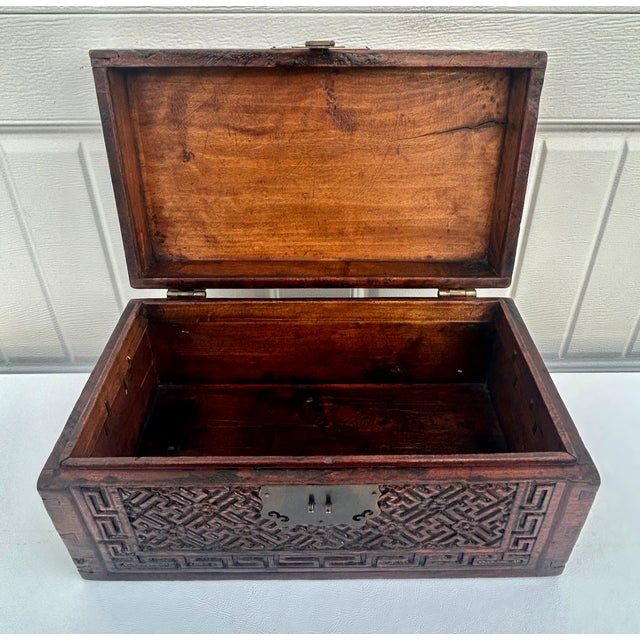 Antique Chinese Wood Carved Box For Sale - Image 15 of 17