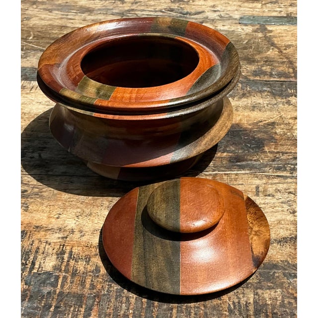 Mid-Century Modern Vintage Inlay Wood Round Lidded Box For Sale - Image 3 of 12