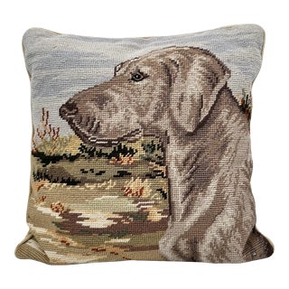 Vintage Weimaraner Wool Needlepoint Pillow For Sale