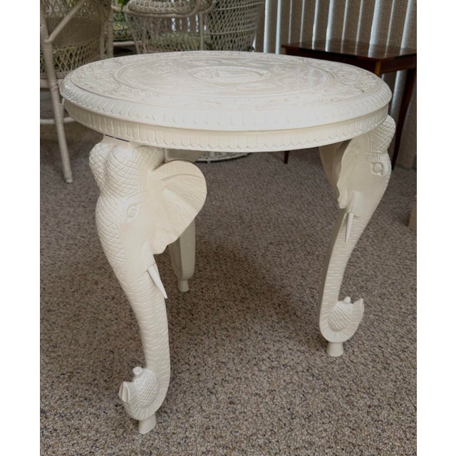 Mid 20th Century Mid 20th Century Solid Wood Anglo-Indian Style Carved Elephant Table For Sale - Image 5 of 11