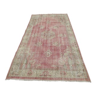 1940s Turkish Vintage Hand Knotted Floral Desing Muted Red Area Rug For Sale
