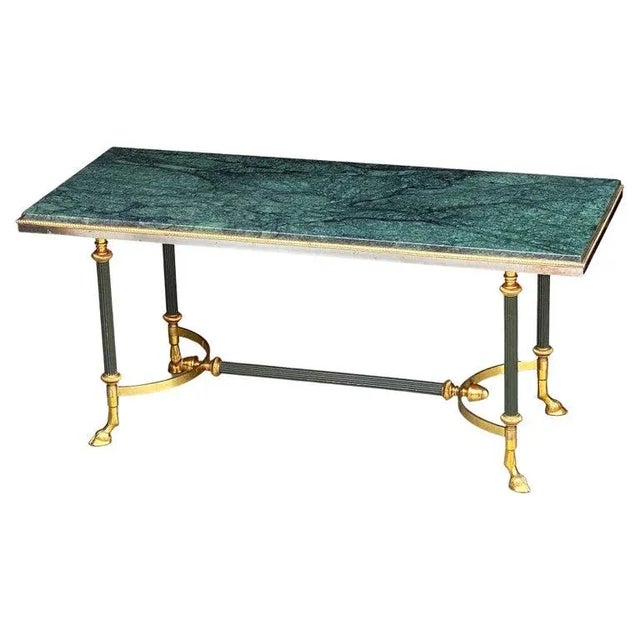 French Mid-Century Coffee or Cocktail Low Table of Brass With Green Marble Top For Sale - Image 13 of 13