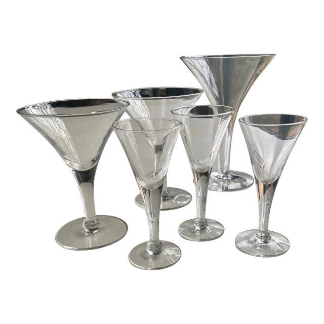 Mid-Century Clear Mix Size Cocktail Glasses- 6 Pieces For Sale