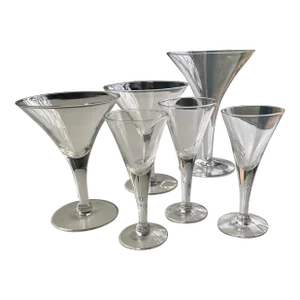 Mid-Century Clear Mix Size Cocktail Glasses- 6 Pieces