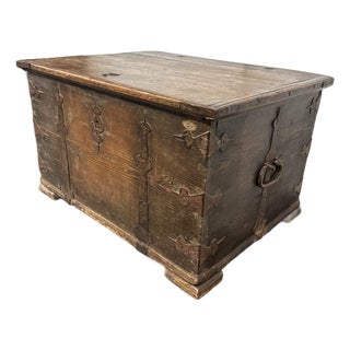 Antique Wood + Iron Blanket Chest Trunk For Sale