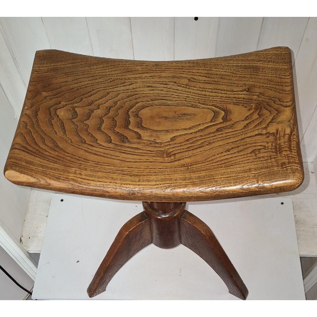 Antique Art Nouveau Height-Adjustable Stool in Oak, 1910s For Sale - Image 3 of 5
