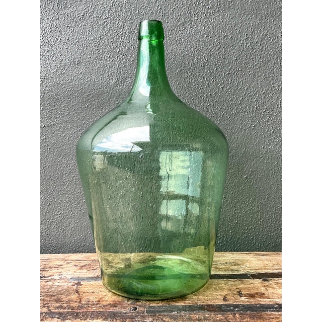 Vintage Green Glass Demijohn Bottle For Sale - Image 4 of 14