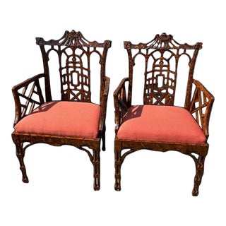 Pair of Pagoda Armchairs Tortoise Finish For Sale