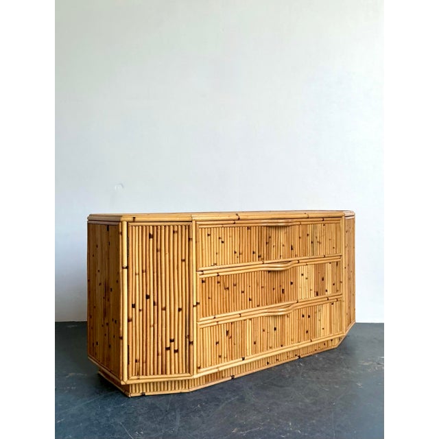 Camel Vintage Boho Faceted Bamboo Dresser For Sale - Image 8 of 12