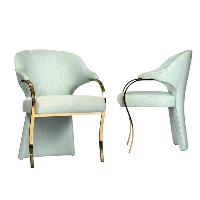 Carson’s Art Deco Whale Tale Seafoam Green and Gold Dining Chairs ...