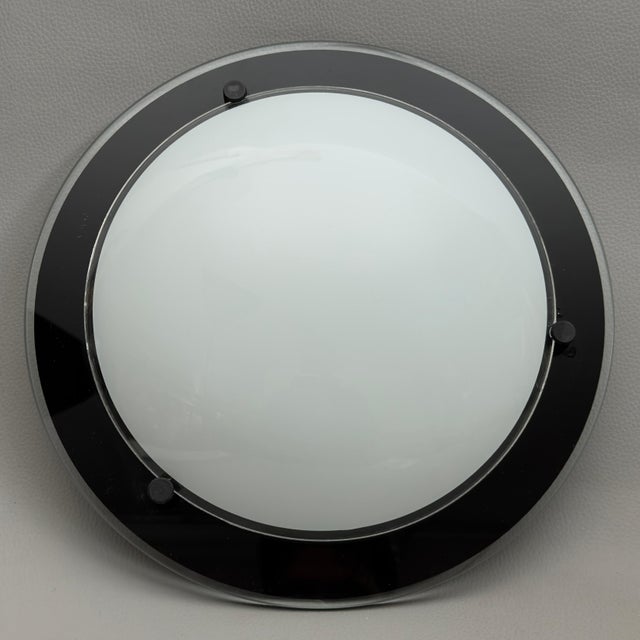 1970s Space Age UFO Ceiling Lamp in Opal and Black Glass, 1970s For Sale - Image 5 of 13