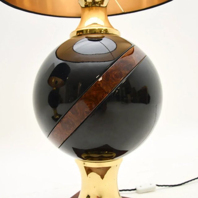 Black Vintage Italian Walnut and Brass Table Lamps, 1970, Set of 2 For Sale - Image 8 of 10