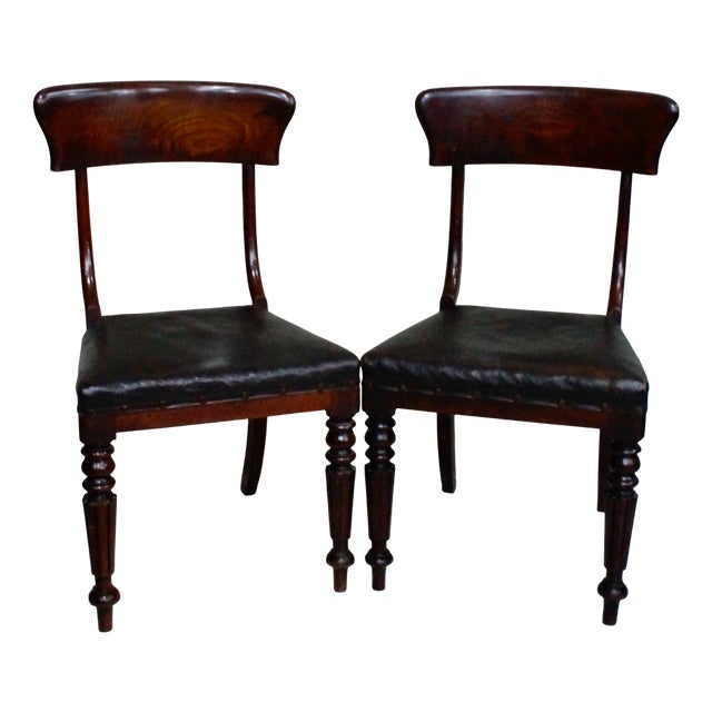 Regency Dark Oak and Oilcloth Chairs, 1830, Set of 2 For Sale