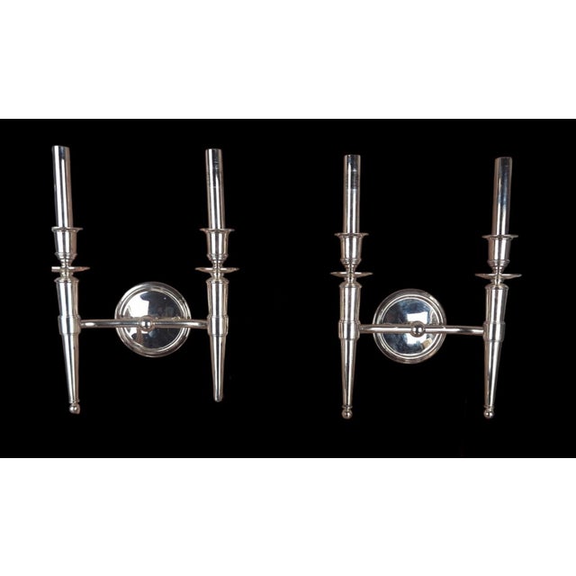 Transitional Hudson Valley Abington Polished Nickel Double Candle Wall Sconces - Pair For Sale - Image 3 of 8