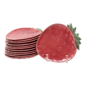 Vintage Cemar California Pottery Strawberry Salad Plates - 12 Pieces