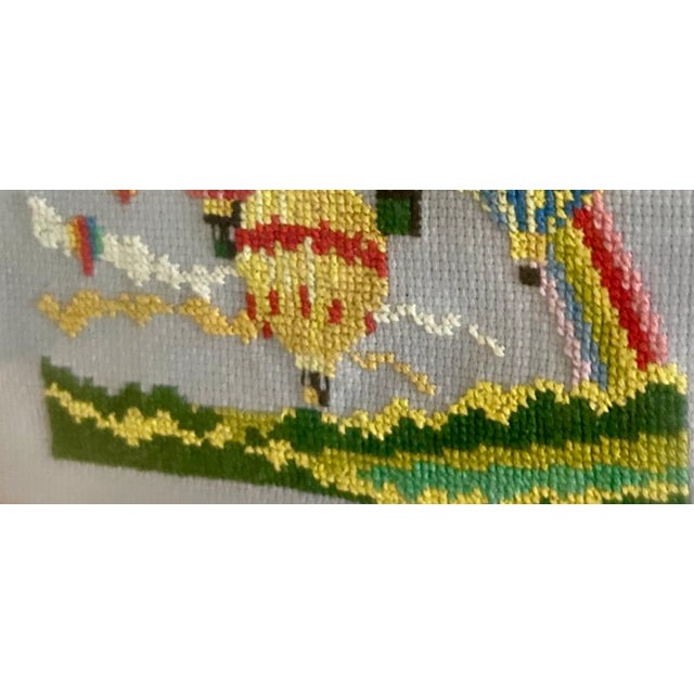 Metal Folk Art Hot Air Balloons Needlepoint, Framed For Sale - Image 7 of 13