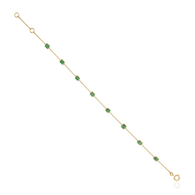 1.4 Ct Natural Square Emerald Station Bracelet in 18k Yellow Gold Holiday Gift For Sale In New York - Image 6 of 18
