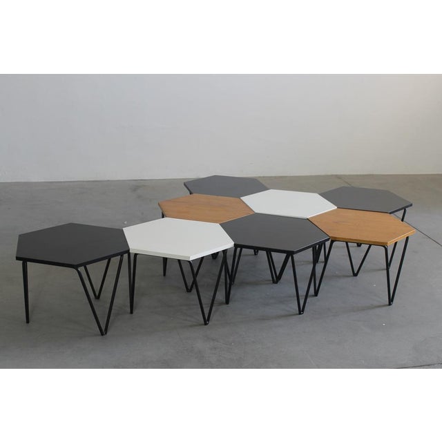 Hexagonal Coffee Tables in Wood and Metal by Gio Ponti from ISA, 1950s, Set of 8 For Sale - Image 11 of 13