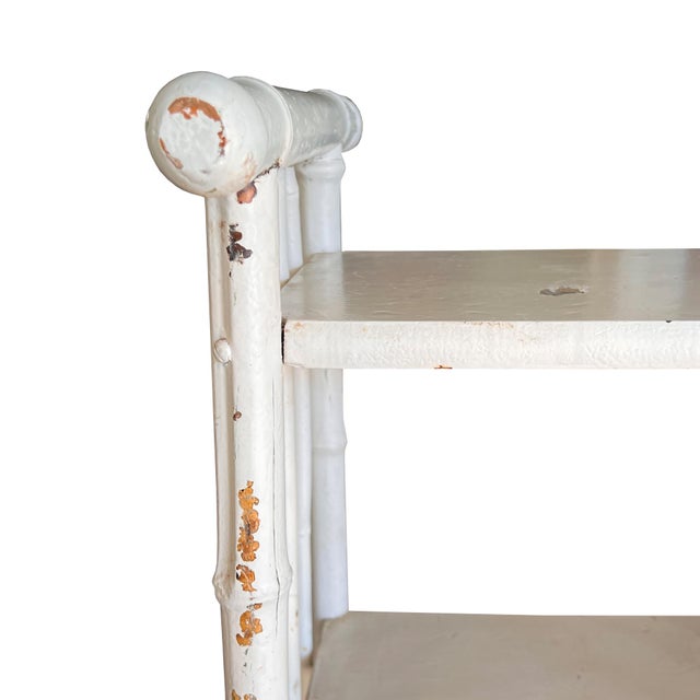 Antique Chinoiserie Bamboo Painted Wood Étagère Floor Shelf Hollywood Regency For Sale - Image 11 of 12